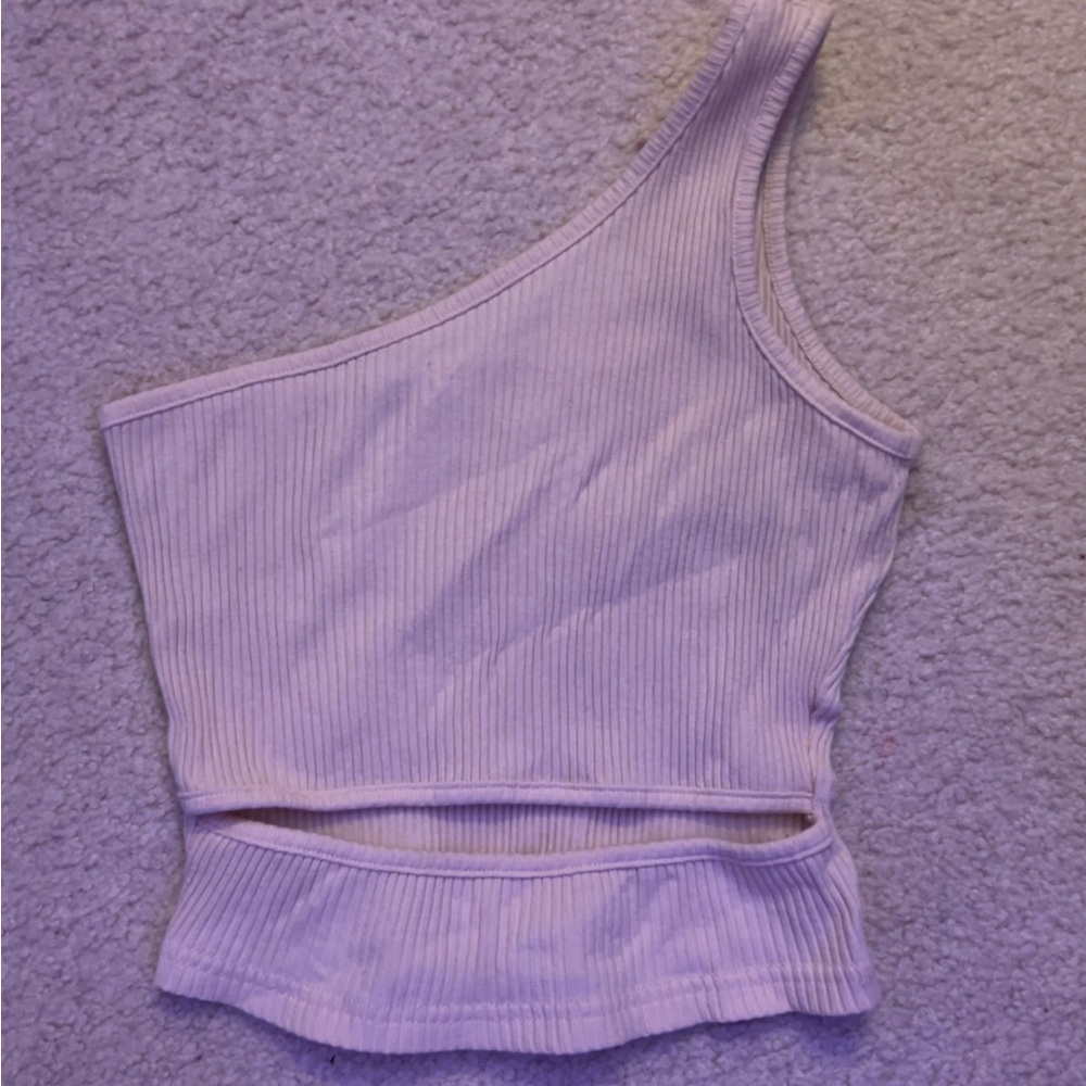 SHEIN Cream Asymmetrical Ribbed Sleeveless Crop Top with Slit in Middle